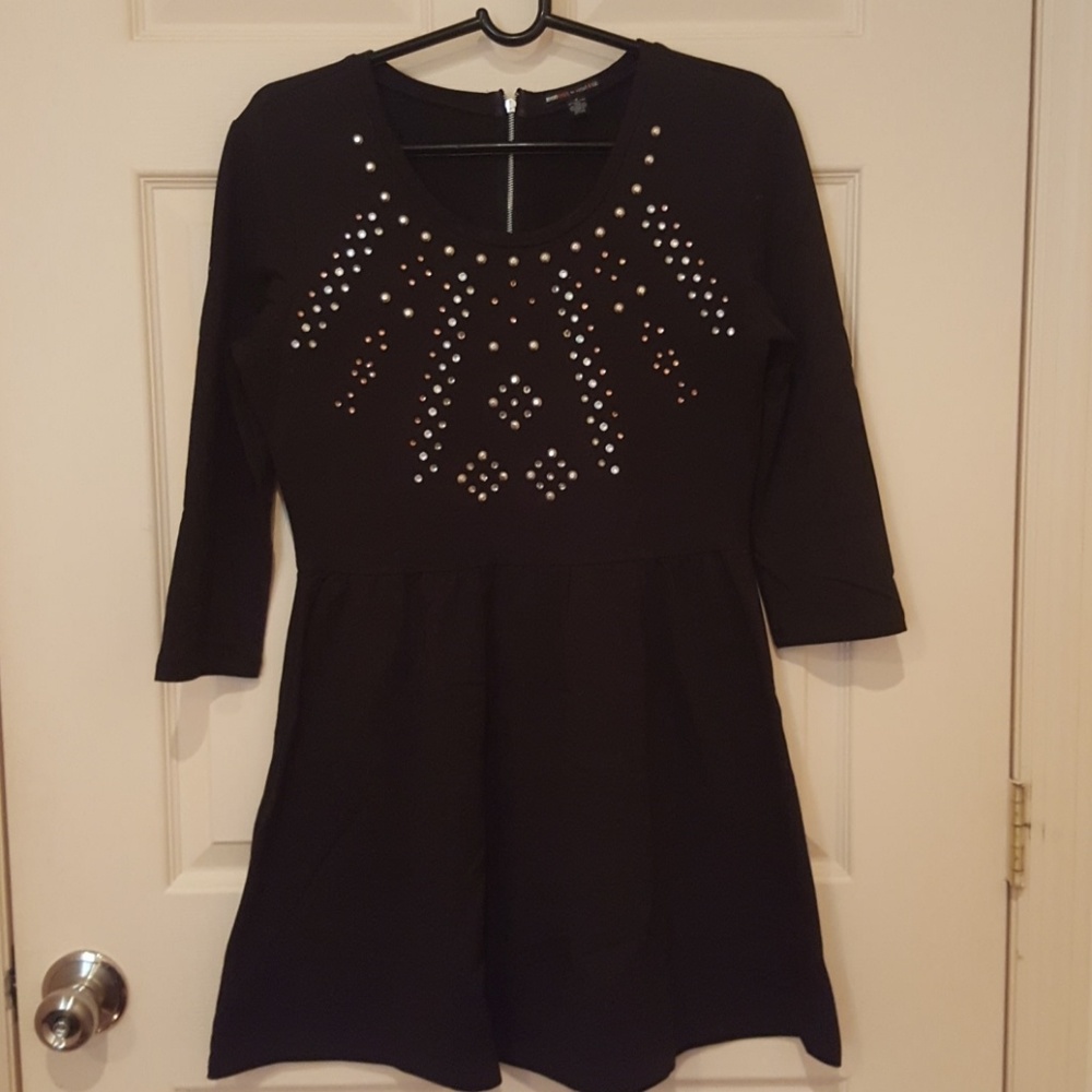 mstylelab Black Dress w/ Front Gem Designs